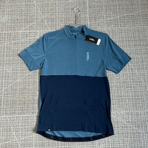 MERINO WOOL cadence half zip bike jersey - mens size large - BLUE SLATE/MIDNIGH